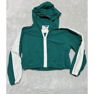 Prince Pickleball Jacket Women XL Green White Cropped Zip Hooded Windbreaker
